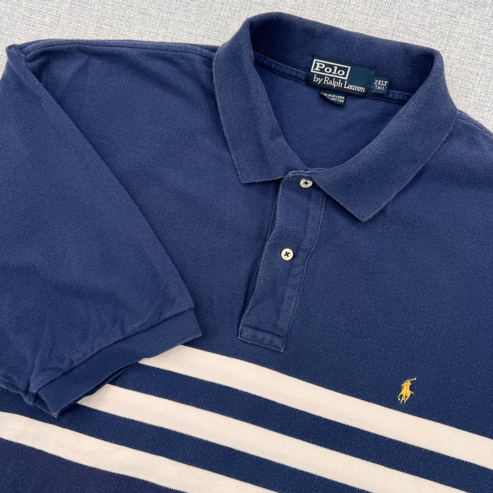 Vtg Polo Ralph Lauren Striped Polo Shirt Men 2xlt Tall Blue White Cotton Preppy
